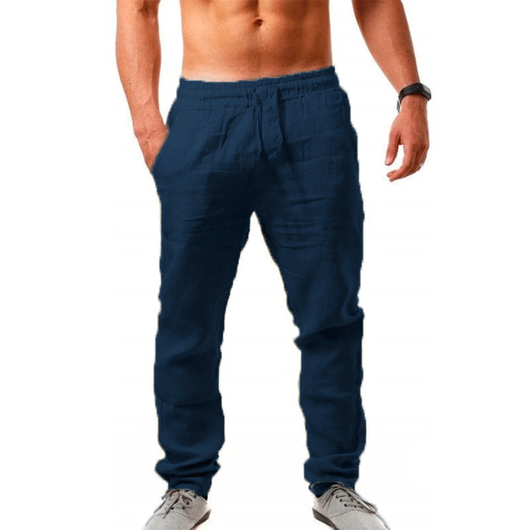 Men's Breathable Cotton and Linen Loose Casual Sports Trousers