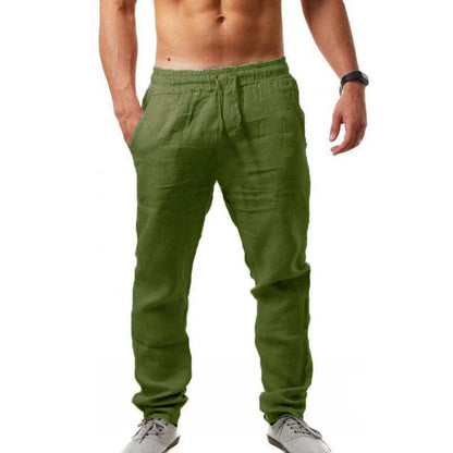 Men's Breathable Cotton and Linen Loose Casual Sports Trousers