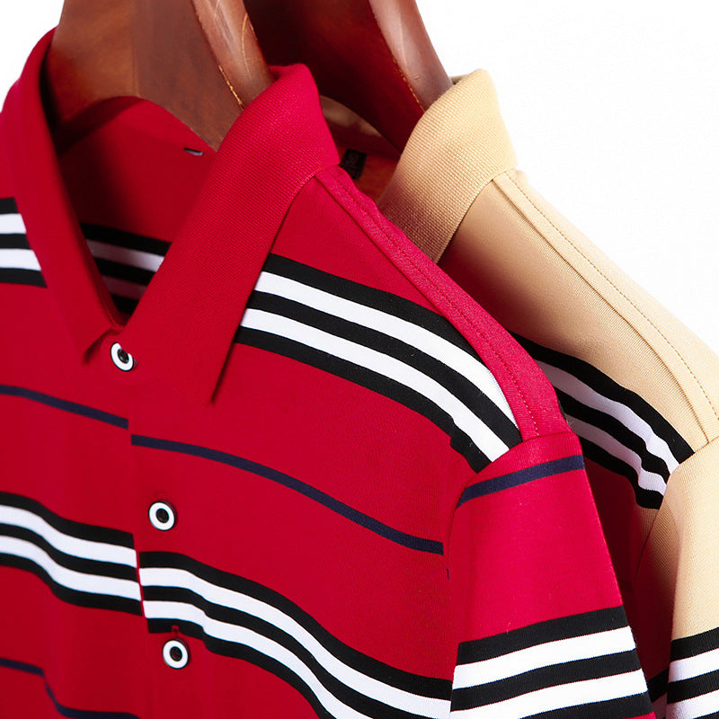 Men's Business Casual Striped Lapel Short Sleeve POLO Shirt