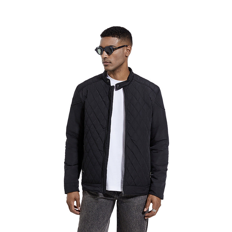 2024 Men's Casual Diamond Stand Collar Fashion Quilted Jacket