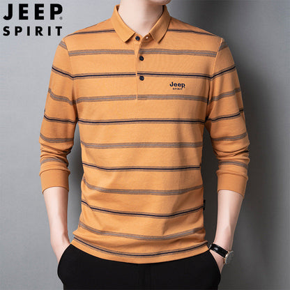 STRIPED LONG SLEEVE LAPEL POLO SHIRT