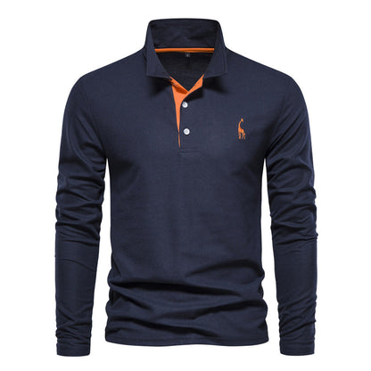 Spring New Lapel Men's Cotton Embroidered POLO Shirt