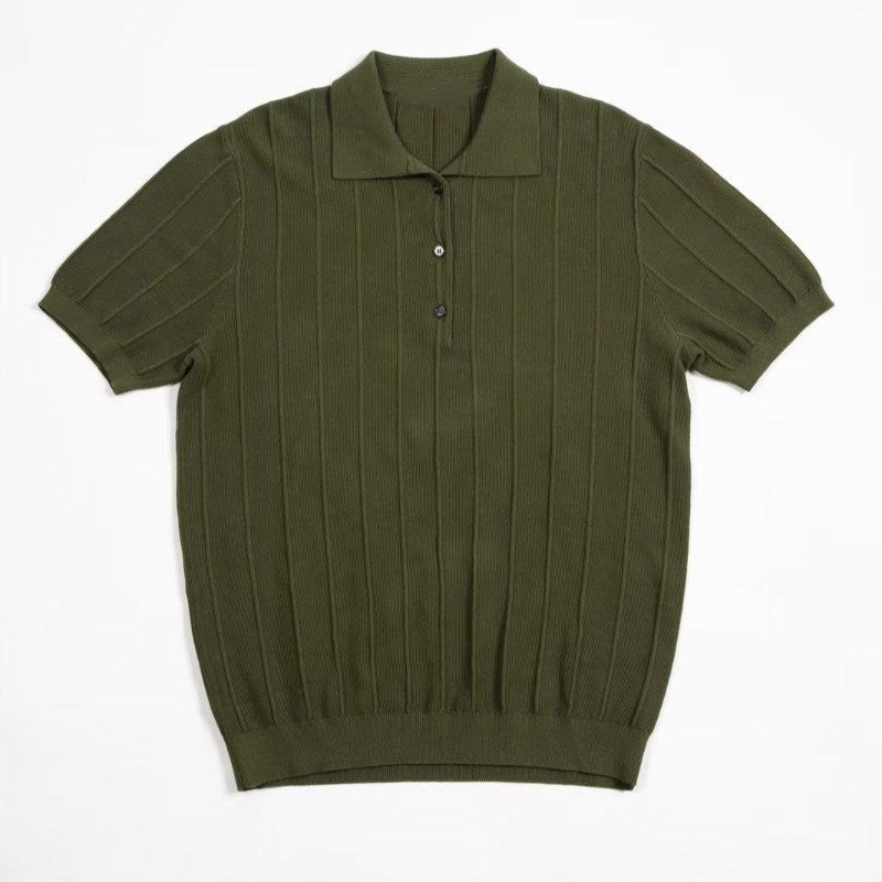2023 Men's New Vertical Striped Lapel Knitted Polo Shirt