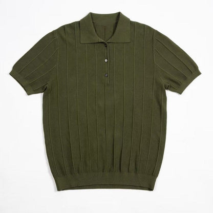 2023 Men's New Vertical Striped Lapel Knitted Polo Shirt