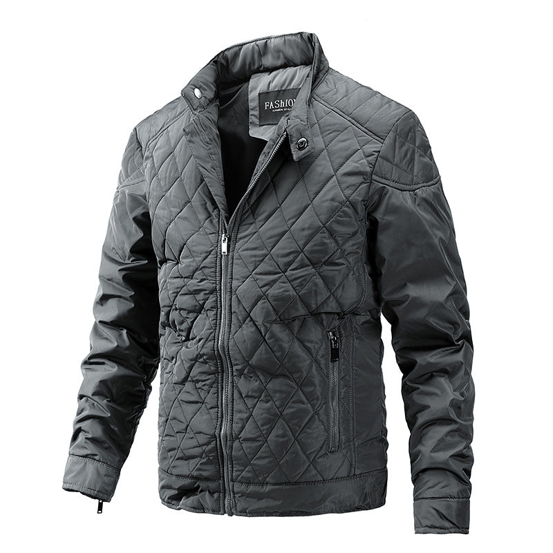 2024 Men's Casual Diamond Stand Collar Fashion Quilted Jacket