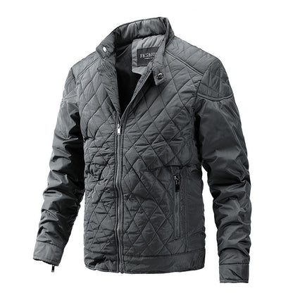 2024 Men's Casual Diamond Stand Collar Fashion Quilted Jacket