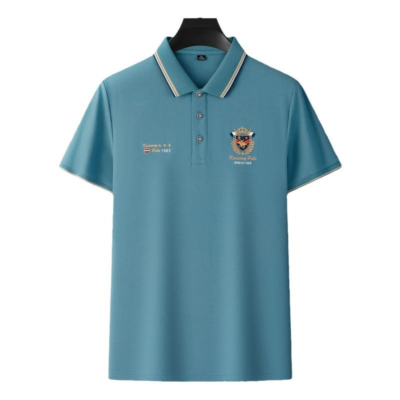 Men's Striped Casual Loose Short Sleeve Polo Shirt