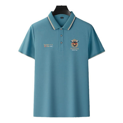 Men's Striped Casual Loose Short Sleeve Polo Shirt