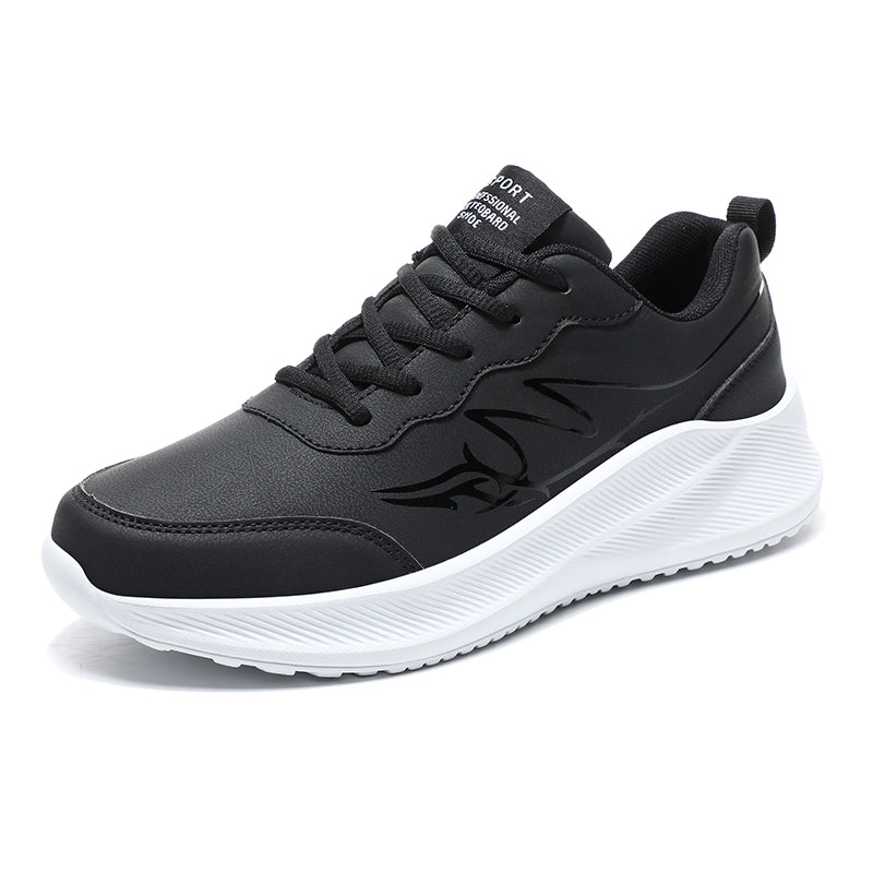 Men's Large Size Leather Waterproof Casual Running Black Sports Shoes