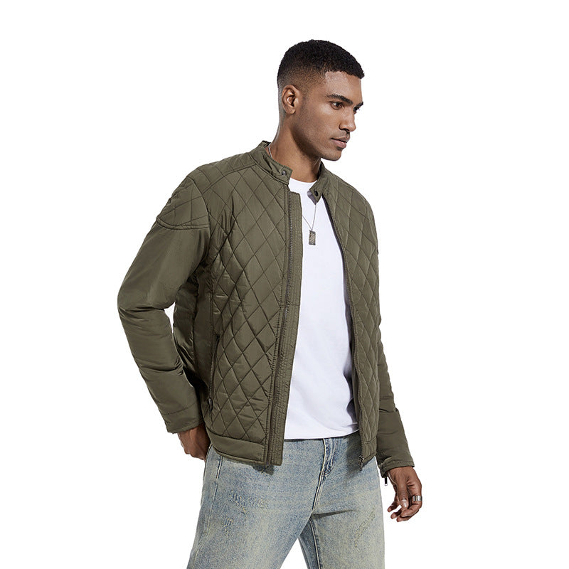 2024 Men's Casual Diamond Stand Collar Fashion Quilted Jacket