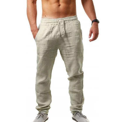 Men's Breathable Cotton and Linen Loose Casual Sports Trousers