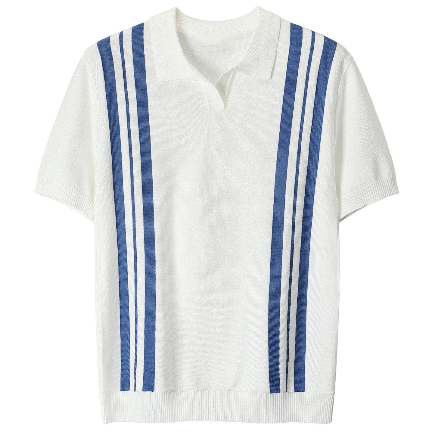 2023 Men's Casual Lapel Striped Contrast Knitted Polo Shirt