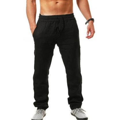 Men's Breathable Cotton and Linen Loose Casual Sports Trousers
