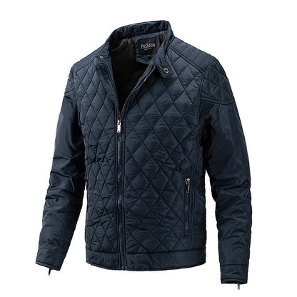2024 Men's Casual Diamond Stand Collar Fashion Quilted Jacket