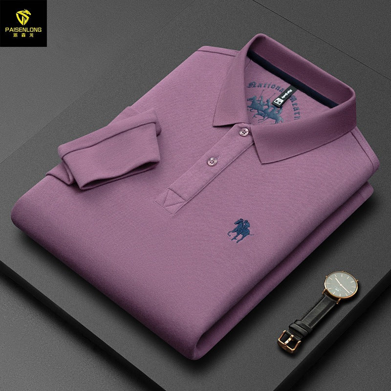 Men's Lapel Embroidered Long Sleeve POLO Shirt