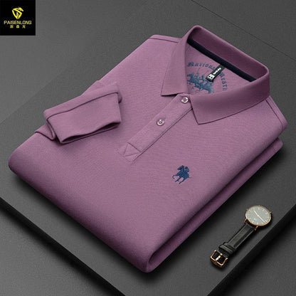 Men's Lapel Embroidered Long Sleeve POLO Shirt