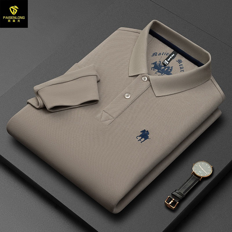 Men's Lapel Embroidered Long Sleeve POLO Shirt