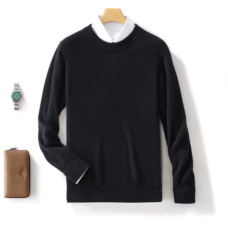 Winter New Men's Pure Wool Warm Simple Round Neck Casual Versatile High-end Knitted Sweater