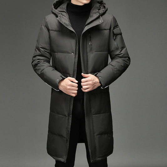 Men's Winter Long Hooded White Duck Down Casual Warm Down Jacket