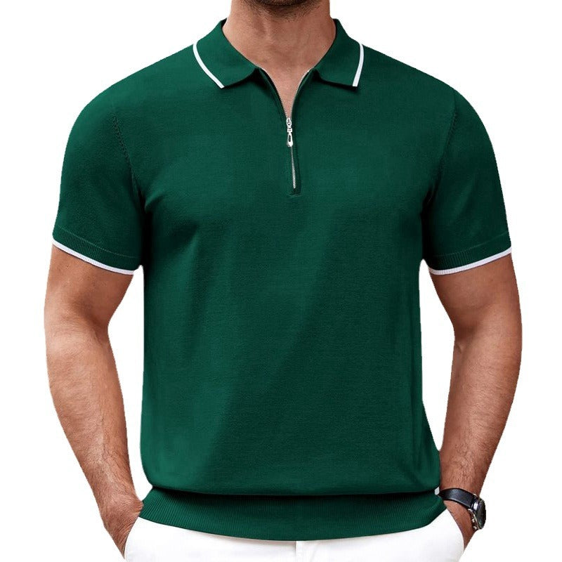 Men's New Zippered Knitted Casual Business Polo Shirt