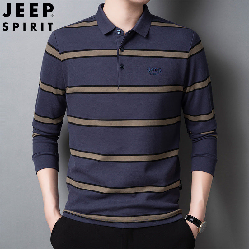 Lapel striped business casual polo shirt
