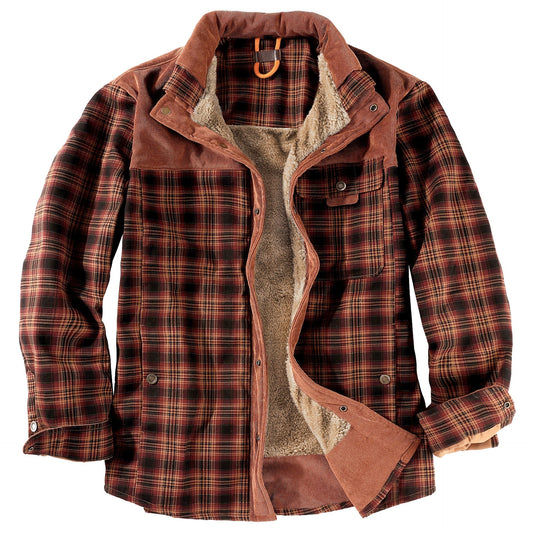 Winter Warm Cotton Plus Fleece Large Size Plaid Shirt
