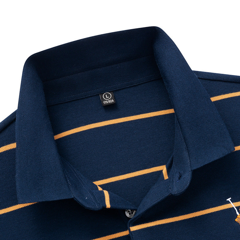 Men's Business Casual Striped Long Sleeve Polo Shirt