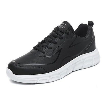 Men's Large Size Leather Waterproof Casual Running Black Sports Shoes