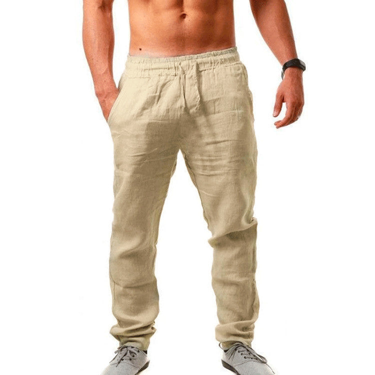 Men's Breathable Cotton and Linen Loose Casual Sports Trousers