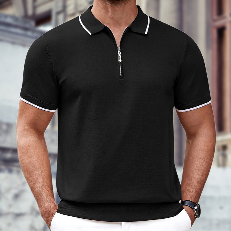 Men's New Zippered Knitted Casual Business Polo Shirt