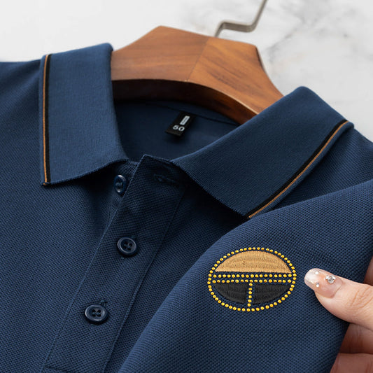 Men's Casual Solid Color Versatile Lapel Embroidered Polo Shirt
