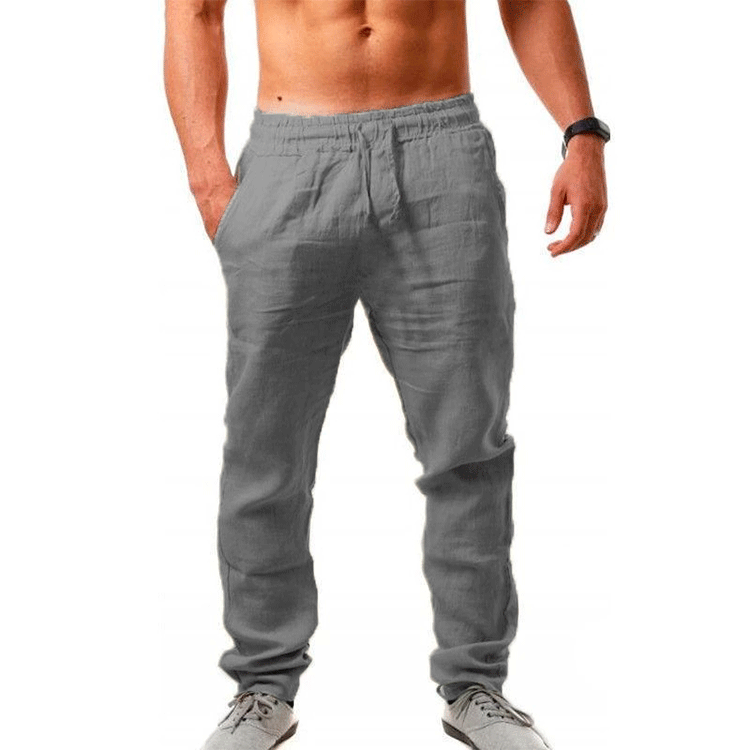 Men's Breathable Cotton and Linen Loose Casual Sports Trousers