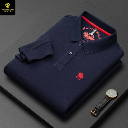 Men's Lapel Embroidered Long Sleeve POLO Shirt