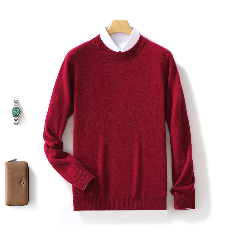 Winter New Men's Pure Wool Warm Simple Round Neck Casual Versatile High-end Knitted Sweater