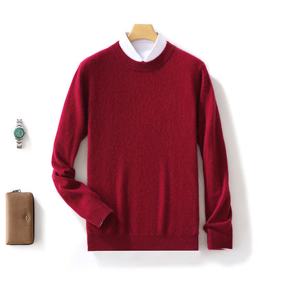 Winter New Men's Pure Wool Warm Simple Round Neck Casual Versatile High-end Knitted Sweater