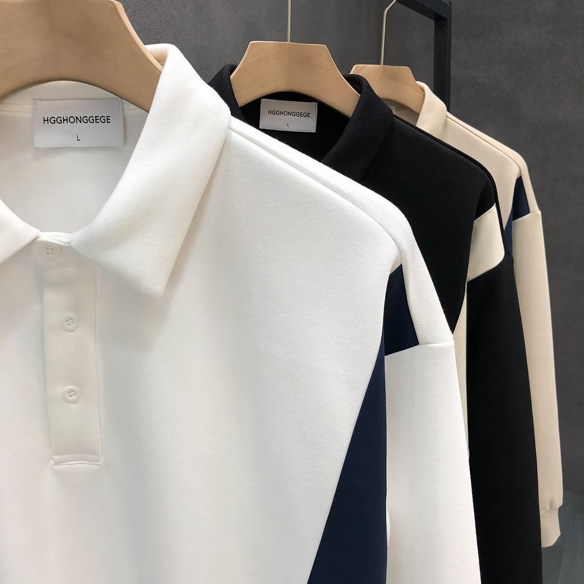 New Men's Patchwork High-end Lapel Long-sleeved Polo Shirt