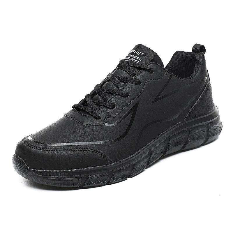 Men's Large Size Leather Waterproof Casual Running Black Sports Shoes