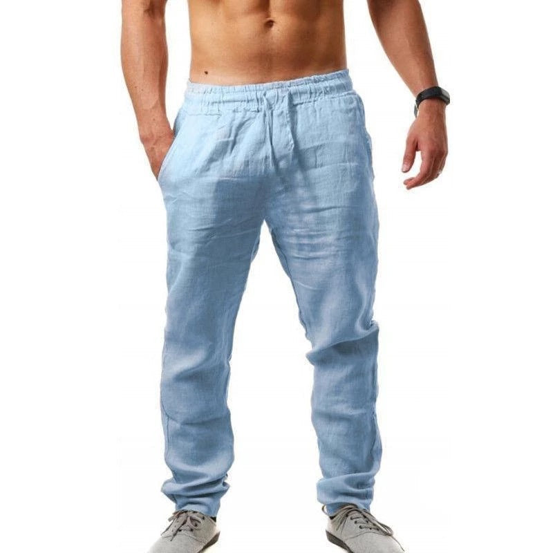 Men's Breathable Cotton and Linen Loose Casual Sports Trousers