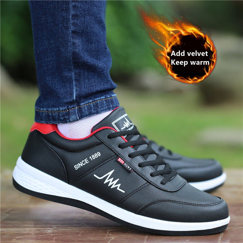 Warm and velvet casual leather sneakers